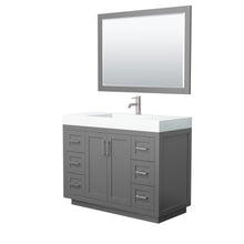 Load image into Gallery viewer, Wyndham Miranda 48 Inch Single Bathroom Vanity in Dark Gray, 4 Inch Thick Matte White Solid Surface Countertop, Integrated Sink, Brushed Nickel Trim, 46 Inch Mirror- Wyndham