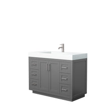 Load image into Gallery viewer, Wyndham Miranda 48 Inch Single Bathroom Vanity in Dark Gray, 4 Inch Thick Matte White Solid Surface Countertop, Integrated Sink, Brushed Nickel Trim- Wyndham