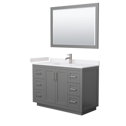 Wyndham Miranda 48 Inch Single Bathroom Vanity in Dark Gray, White Cultured Marble Countertop, Undermount Square Sink, Brushed Nickel Trim, 46 Inch Mirror- Wyndham