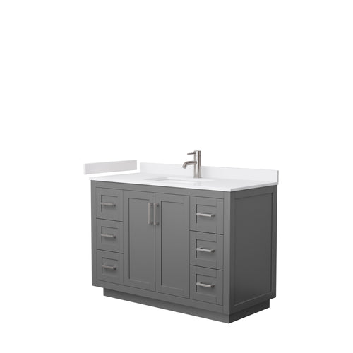 Wyndham Miranda 48 Inch Single Bathroom Vanity in Dark Gray, White Cultured Marble Countertop, Undermount Square Sink, Brushed Nickel Trim- Wyndham