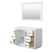 Load image into Gallery viewer, Wyndham Miranda 48 Inch Single Bathroom Vanity in White, No Countertop, No Sink, Matte Black Trim, 46 Inch Mirror- Wyndham