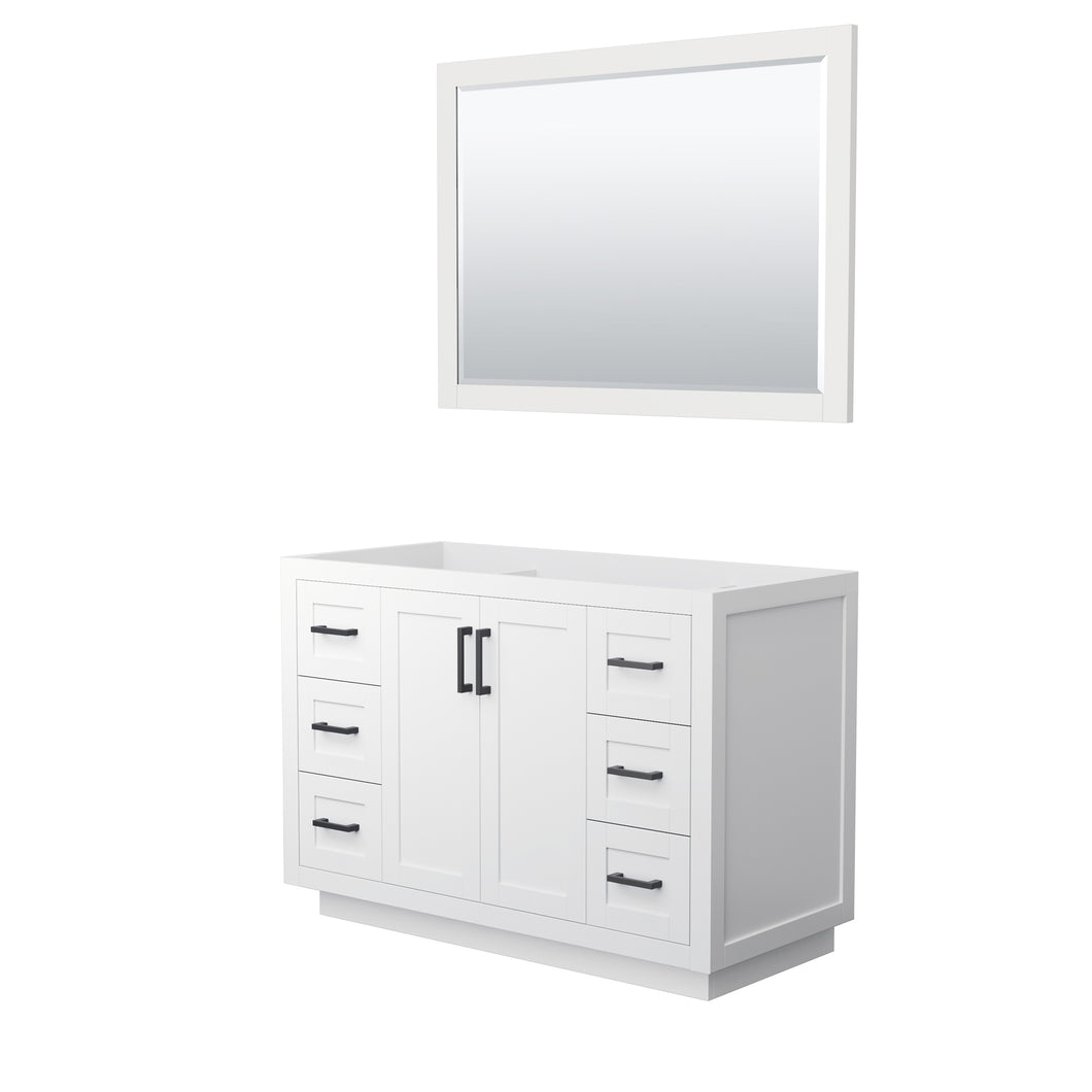 Wyndham Miranda 48 Inch Single Bathroom Vanity in White, No Countertop, No Sink, Matte Black Trim, 46 Inch Mirror- Wyndham