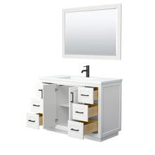 Load image into Gallery viewer, Wyndham Miranda 48 Inch Single Bathroom Vanity in White, 1.25 Inch Thick Matte White Solid Surface Countertop, Integrated Sink, Matte Black Trim, 46 Inch Mirror- Wyndham