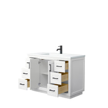 Load image into Gallery viewer, Wyndham Miranda 48 Inch Single Bathroom Vanity in White, 1.25 Inch Thick Matte White Solid Surface Countertop, Integrated Sink, Matte Black Trim- Wyndham