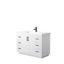 Load image into Gallery viewer, Wyndham Miranda 48 Inch Single Bathroom Vanity in White, 1.25 Inch Thick Matte White Solid Surface Countertop, Integrated Sink, Matte Black Trim- Wyndham