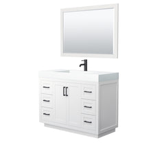 Load image into Gallery viewer, Wyndham Miranda 48 Inch Single Bathroom Vanity in White, 4 Inch Thick Matte White Solid Surface Countertop, Integrated Sink, Matte Black Trim, 46 Inch Mirror- Wyndham