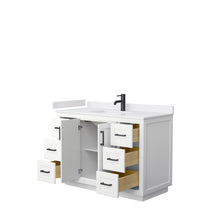 Load image into Gallery viewer, Wyndham Miranda 48 Inch Single Bathroom Vanity in White, White Cultured Marble Countertop, Undermount Square Sink, Matte Black Trim- Wyndham