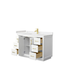Load image into Gallery viewer, Wyndham Miranda 48 Inch Single Bathroom Vanity in White, Light-Vein Carrara Cultured Marble Countertop, Undermount Square Sink, Brushed Gold Trim- Wyndham