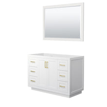 Load image into Gallery viewer, Wyndham Miranda 48 Inch Single Bathroom Vanity in White, No Countertop, No Sink, Brushed Gold Trim, 46 Inch Mirror- Wyndham