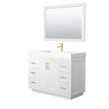 Load image into Gallery viewer, Wyndham Miranda 48 Inch Single Bathroom Vanity in White, 4 Inch Thick Matte White Solid Surface Countertop, Integrated Sink, Brushed Gold Trim, 46 Inch Mirror- Wyndham