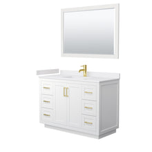 Load image into Gallery viewer, Wyndham Miranda 48 Inch Single Bathroom Vanity in White, White Cultured Marble Countertop, Undermount Square Sink, Brushed Gold Trim, 46 Inch Mirror- Wyndham