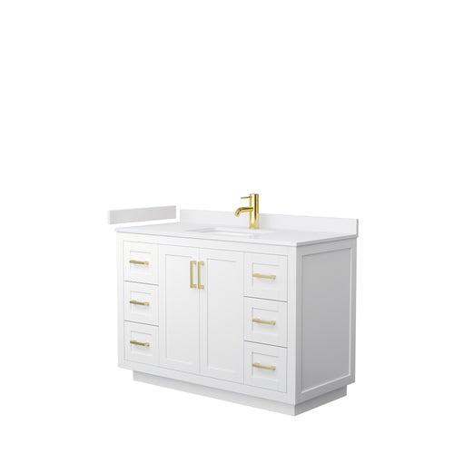 Wyndham Miranda 48 Inch Single Bathroom Vanity in White, White Cultured Marble Countertop, Undermount Square Sink, Brushed Gold Trim- Wyndham