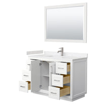Load image into Gallery viewer, Wyndham Miranda 48 Inch Single Bathroom Vanity in White, Light-Vein Carrara Cultured Marble Countertop, Undermount Square Sink, Brushed Nickel Trim, 46 Inch Mirror- Wyndham