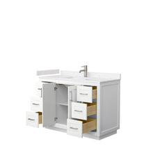 Load image into Gallery viewer, Wyndham Miranda 48 Inch Single Bathroom Vanity in White, Light-Vein Carrara Cultured Marble Countertop, Undermount Square Sink, Brushed Nickel Trim- Wyndham