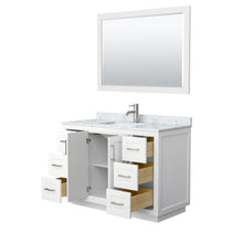 Load image into Gallery viewer, Wyndham Miranda 48 Inch Single Bathroom Vanity in White, White Carrara Marble Countertop, Undermount Square Sink, Brushed Nickel Trim, 46 Inch Mirror- Wyndham