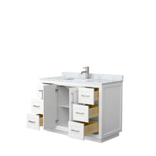 Load image into Gallery viewer, Wyndham Miranda 48 Inch Single Bathroom Vanity in White, White Carrara Marble Countertop, Undermount Square Sink, Brushed Nickel Trim- Wyndham