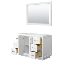 Load image into Gallery viewer, Wyndham Miranda 48 Inch Single Bathroom Vanity in White, No Countertop, No Sink, Brushed Nickel Trim, 46 Inch Mirror- Wyndham