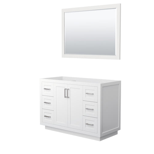 Wyndham Miranda 48 Inch Single Bathroom Vanity in White, No Countertop, No Sink, Brushed Nickel Trim, 46 Inch Mirror- Wyndham