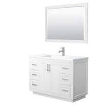 Load image into Gallery viewer, Wyndham Miranda 48 Inch Single Bathroom Vanity in White, 1.25 Inch Thick Matte White Solid Surface Countertop, Integrated Sink, Brushed Nickel Trim, 46 Inch Mirror- Wyndham