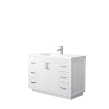 Load image into Gallery viewer, Wyndham Miranda 48 Inch Single Bathroom Vanity in White, 1.25 Inch Thick Matte White Solid Surface Countertop, Integrated Sink, Brushed Nickel Trim- Wyndham
