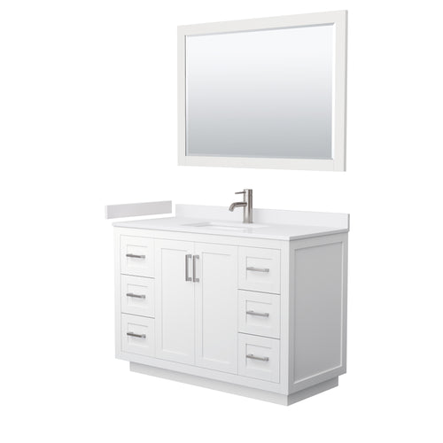 Wyndham Miranda 48 Inch Single Bathroom Vanity in White, White Cultured Marble Countertop, Undermount Square Sink, Brushed Nickel Trim, 46 Inch Mirror- Wyndham