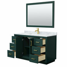 Load image into Gallery viewer, Wyndham Miranda 54 Inch Single Bathroom Vanity in Green, White Carrara Marble Countertop, Undermount Square Sink, Brushed Gold Trim, 46 Inch Mirror- Wyndham