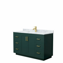 Load image into Gallery viewer, Wyndham Miranda 54 Inch Single Bathroom Vanity in Green, White Carrara Marble Countertop, Undermount Square Sink, Brushed Gold Trim- Wyndham