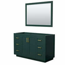 Load image into Gallery viewer, Wyndham Miranda 54 Inch Single Bathroom Vanity in Green, No Countertop, No Sink, Brushed Gold Trim, 46 Inch Mirror- Wyndham