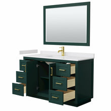 Load image into Gallery viewer, Wyndham Miranda 54 Inch Single Bathroom Vanity in Green, White Cultured Marble Countertop, Undermount Square Sink, Brushed Gold Trim, 46 Inch Mirror- Wyndham