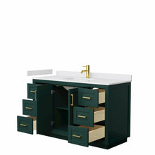 Load image into Gallery viewer, Wyndham Miranda 54 Inch Single Bathroom Vanity in Green, White Cultured Marble Countertop, Undermount Square Sink, Brushed Gold Trim- Wyndham