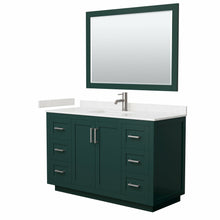 Load image into Gallery viewer, Wyndham Miranda 54 Inch Single Bathroom Vanity in Green, Light-Vein Carrara Cultured Marble Countertop, Undermount Square Sink, Brushed Nickel Trim, 46 Inch Mirror- Wyndham