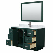 Load image into Gallery viewer, Wyndham Miranda 54 Inch Single Bathroom Vanity in Green, White Carrara Marble Countertop, Undermount Square Sink, Brushed Nickel Trim, 46 Inch Mirror- Wyndham