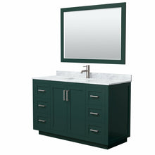 Load image into Gallery viewer, Wyndham Miranda 54 Inch Single Bathroom Vanity in Green, White Carrara Marble Countertop, Undermount Square Sink, Brushed Nickel Trim, 46 Inch Mirror- Wyndham