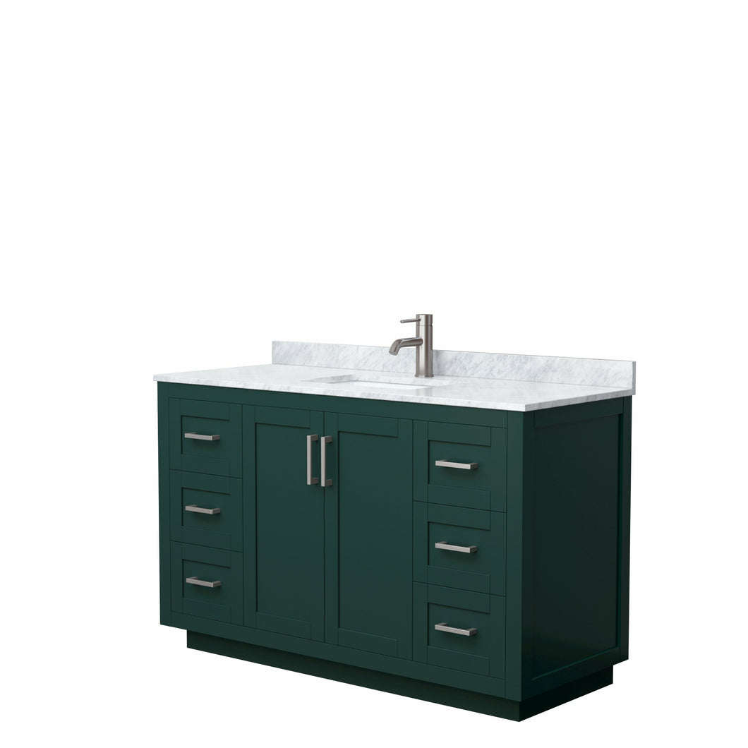 Wyndham Miranda 54 Inch Single Bathroom Vanity in Green, White Carrara Marble Countertop, Undermount Square Sink, Brushed Nickel Trim- Wyndham