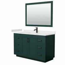 Load image into Gallery viewer, Wyndham Miranda 54 Inch Single Bathroom Vanity in Green, Light-Vein Carrara Cultured Marble Countertop, Undermount Square Sink, Matte Black Trim, 46 Inch Mirror- Wyndham