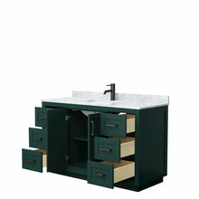 Load image into Gallery viewer, Wyndham Miranda 54 Inch Single Bathroom Vanity in Green, White Carrara Marble Countertop, Undermount Square Sink, Matte Black Trim- Wyndham