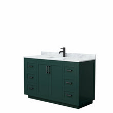 Load image into Gallery viewer, Wyndham Miranda 54 Inch Single Bathroom Vanity in Green, White Carrara Marble Countertop, Undermount Square Sink, Matte Black Trim- Wyndham