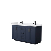 Load image into Gallery viewer, Wyndham Miranda 60 Inch Double Bathroom Vanity in Dark Blue, White Cultured Marble Countertop, Undermount Square Sinks, Matte Black Trim- Wyndham