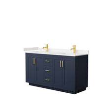 Load image into Gallery viewer, Wyndham Miranda 60 Inch Double Bathroom Vanity in Dark Blue, Light-Vein Carrara Cultured Marble Countertop, Undermount Square Sinks, Brushed Gold Trim- Wyndham