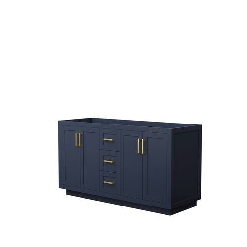 Wyndham Miranda 60 Inch Double Bathroom Vanity in Dark Blue, No Countertop, No Sink, Brushed Gold Trim- Wyndham