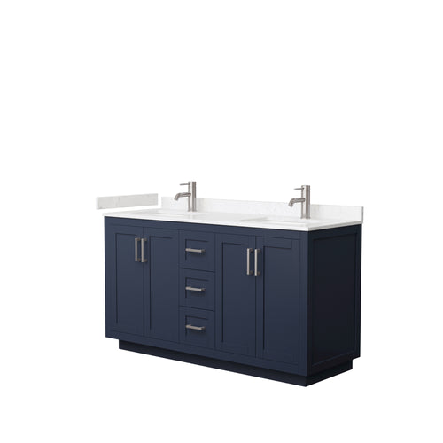 Wyndham Miranda 60 Inch Double Bathroom Vanity in Dark Blue, Light-Vein Carrara Cultured Marble Countertop, Undermount Square Sinks, Brushed Nickel Trim- Wyndham