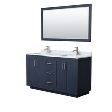 Load image into Gallery viewer, Wyndham Miranda 60 Inch Double Bathroom Vanity in Dark Blue, White Carrara Marble Countertop, Undermount Square Sinks, Brushed Nickel Trim, 58 Inch Mirror- Wyndham