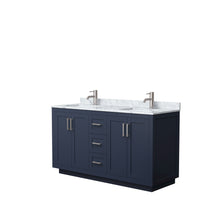 Load image into Gallery viewer, Wyndham Miranda 60 Inch Double Bathroom Vanity in Dark Blue, White Carrara Marble Countertop, Undermount Square Sinks, Brushed Nickel Trim- Wyndham
