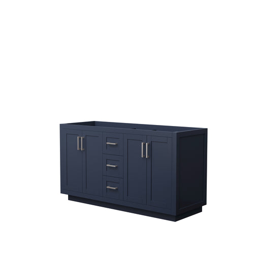 Wyndham Miranda 60 Inch Double Bathroom Vanity in Dark Blue, No Countertop, No Sink, Brushed Nickel Trim- Wyndham