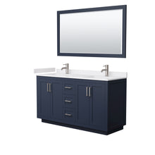 Load image into Gallery viewer, Wyndham Miranda 60 Inch Double Bathroom Vanity in Dark Blue, White Cultured Marble Countertop, Undermount Square Sinks, Brushed Nickel Trim, 58 Inch Mirror- Wyndham