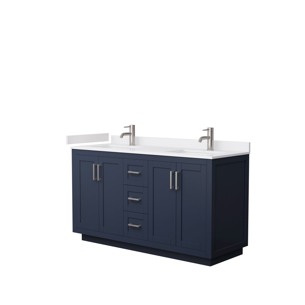 Wyndham Miranda 60 Inch Double Bathroom Vanity in Dark Blue, White Cultured Marble Countertop, Undermount Square Sinks, Brushed Nickel Trim- Wyndham