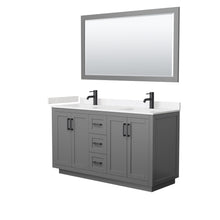 Load image into Gallery viewer, Wyndham Miranda 60 Inch Double Bathroom Vanity in Dark Gray, Light-Vein Carrara Cultured Marble Countertop, Undermount Square Sinks, Matte Black Trim, 58 Inch Mirror- Wyndham