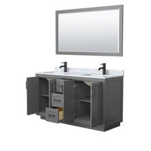 Load image into Gallery viewer, Wyndham Miranda 60 Inch Double Bathroom Vanity in Dark Gray, White Carrara Marble Countertop, Undermount Square Sinks, Matte Black Trim, 58 Inch Mirror- Wyndham