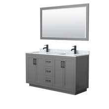 Load image into Gallery viewer, Wyndham Miranda 60 Inch Double Bathroom Vanity in Dark Gray, White Carrara Marble Countertop, Undermount Square Sinks, Matte Black Trim, 58 Inch Mirror- Wyndham