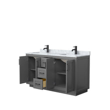 Load image into Gallery viewer, Wyndham Miranda 60 Inch Double Bathroom Vanity in Dark Gray, White Carrara Marble Countertop, Undermount Square Sinks, Matte Black Trim- Wyndham